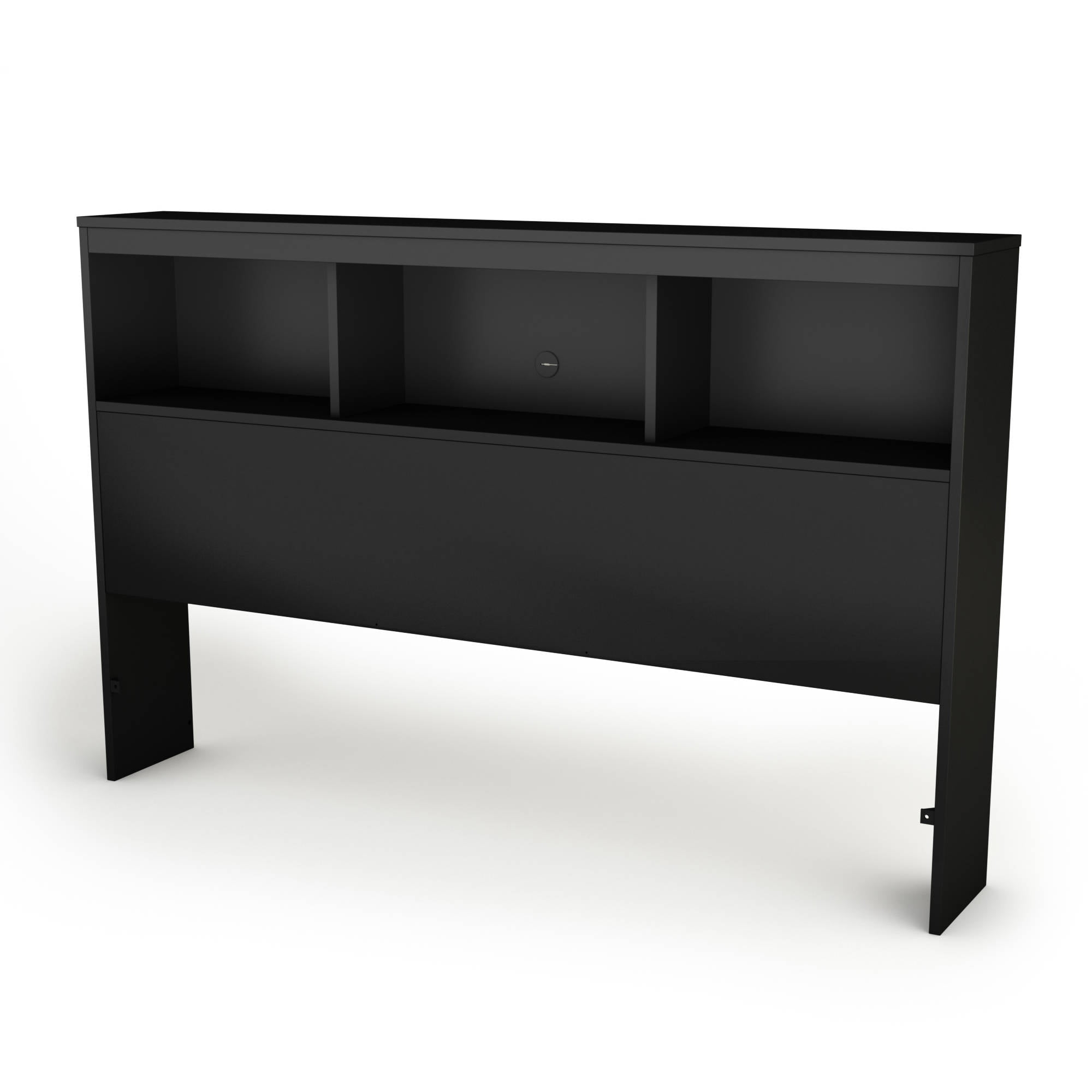 Full Black Wood Bookcase Headboard with Storage