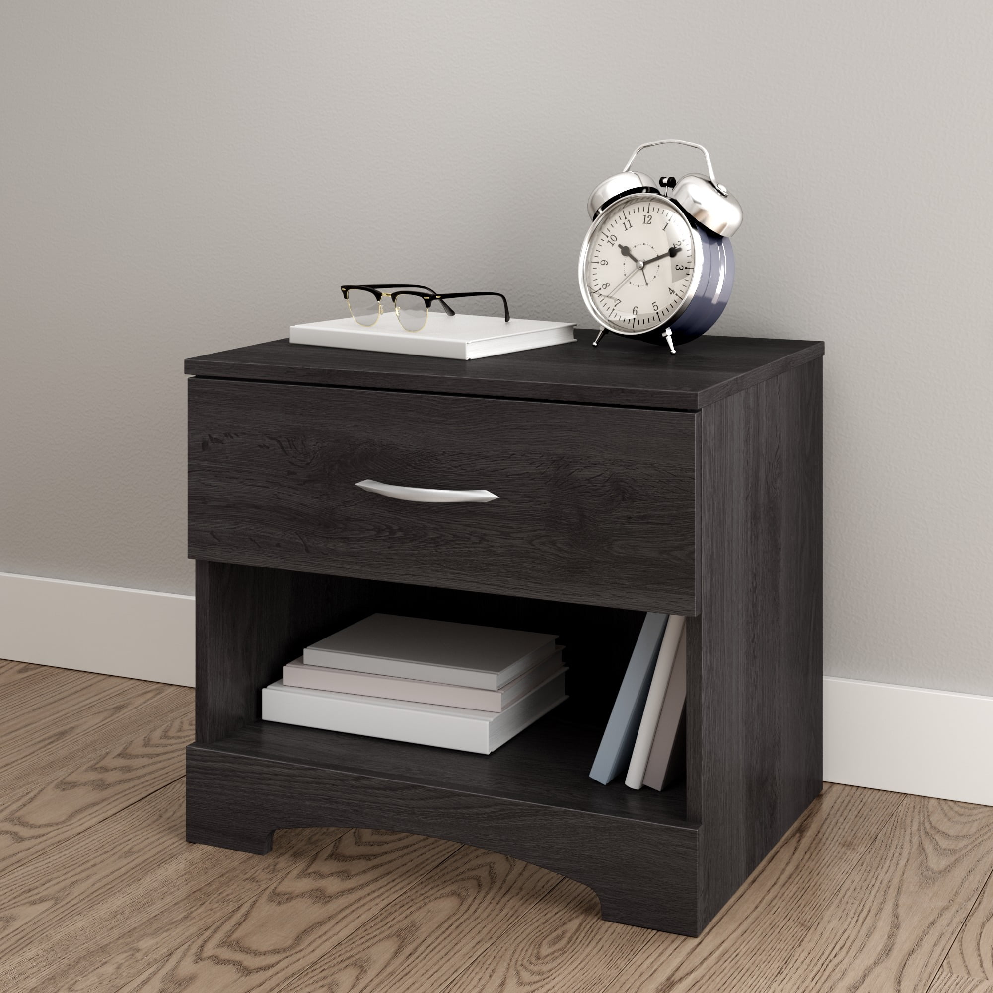 Gray Oak Modern 1-Drawer Nightstand with Open Storage