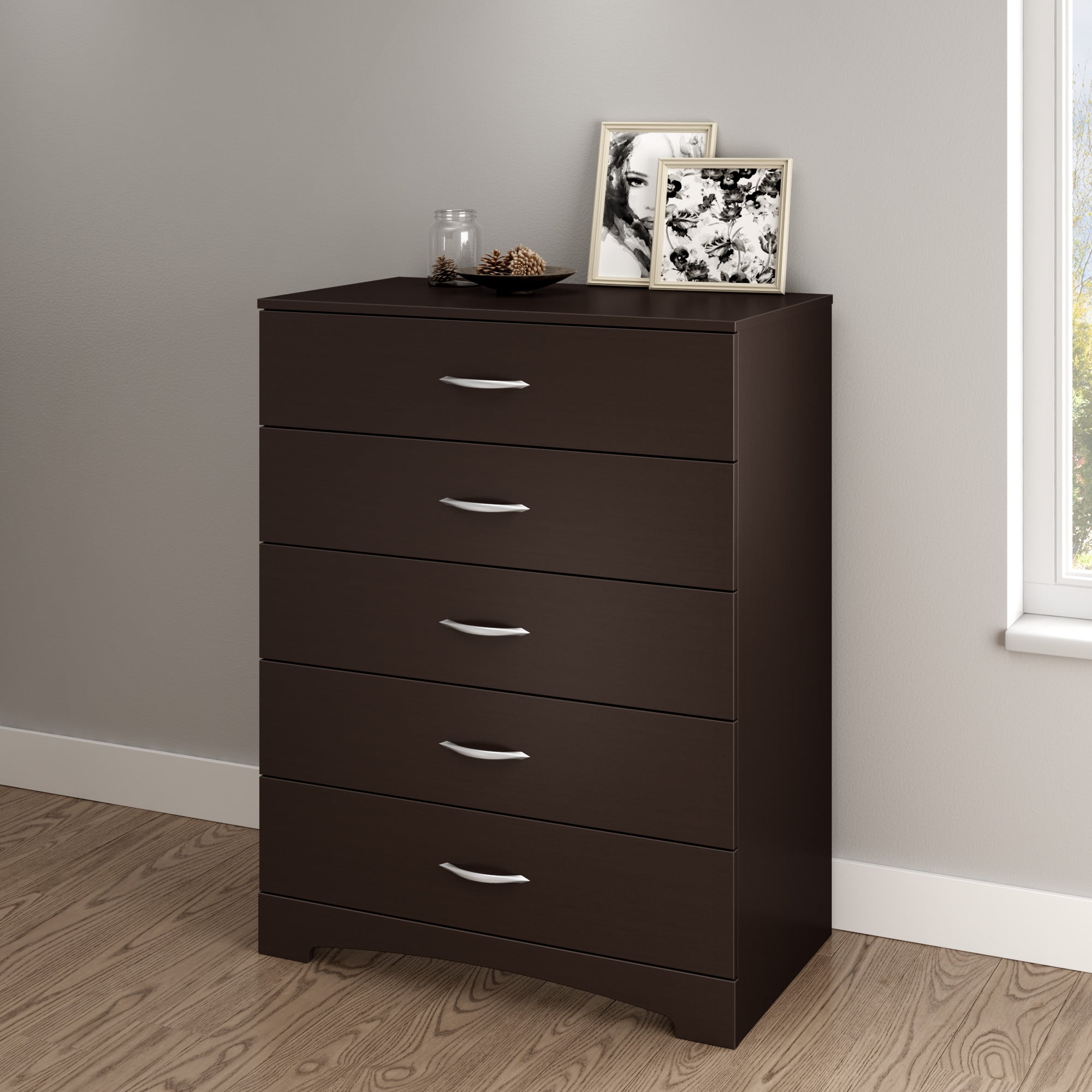Chocolate 5-Drawer Dresser with Soft Close Drawer