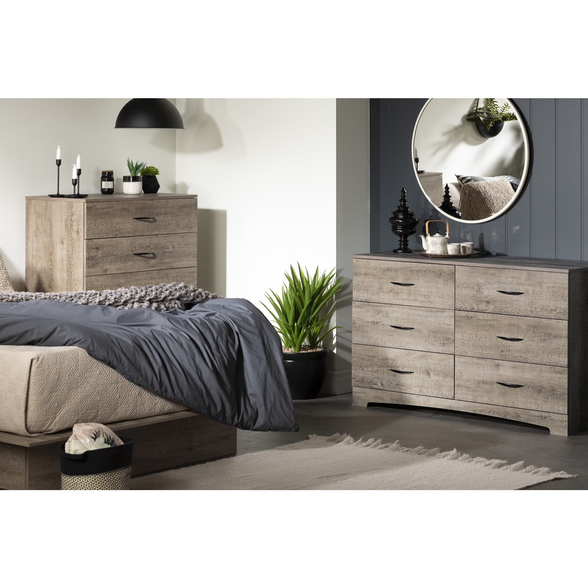 Gray Double Roller Contemporary Dresser with Metal Handles