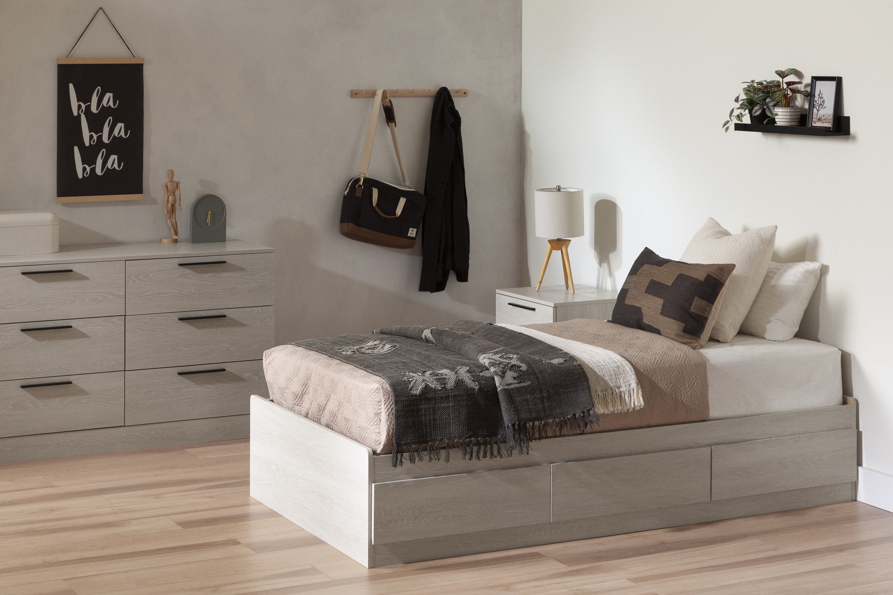 Winter Oak Twin Mate's Bed with 3 Drawers