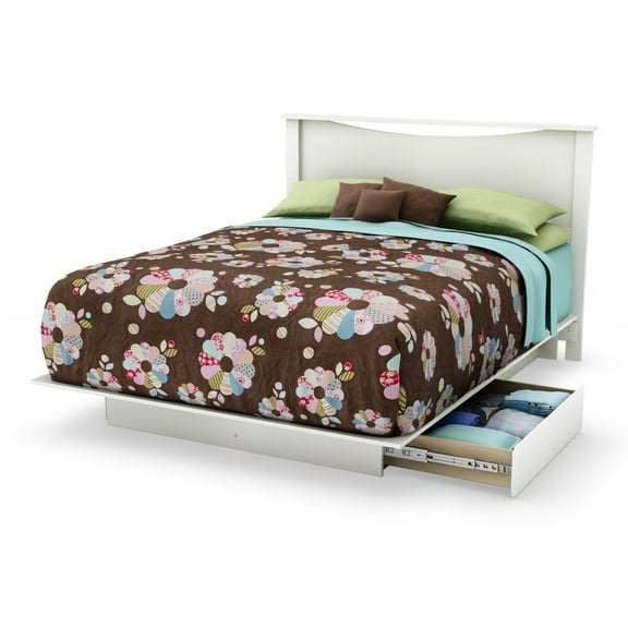 South Shore Step One Platform Bed With Drawers-Color:White,Finish:Pure White,Size:Full/Queen,Type:With 2 Drawers