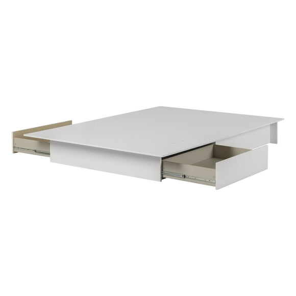 South Shore Step One Platform Bed With Drawers-Color:White,Finish:Pure White,Size:Full/Queen,Type:With 2 Drawers