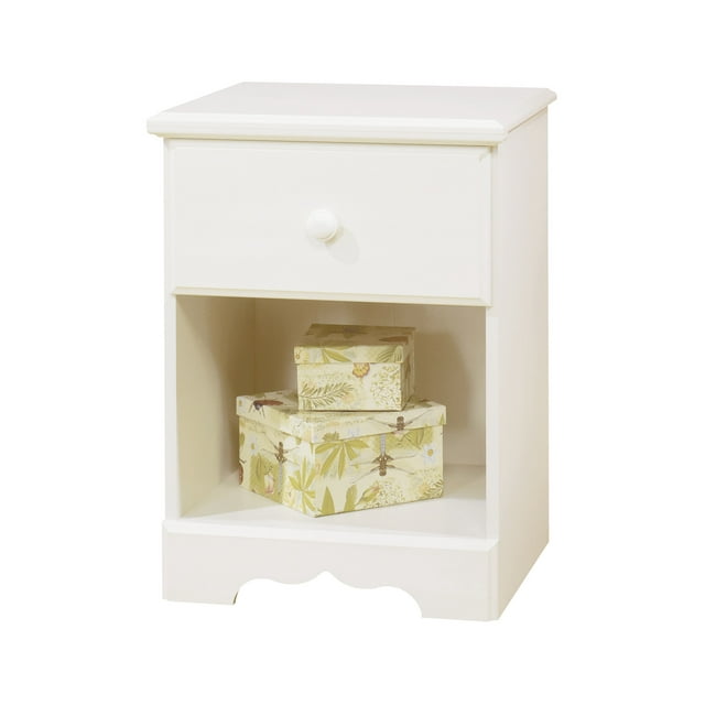South Shore Summer Breeze Coastal 1-Drawer Nightstand with Storage, White Wash