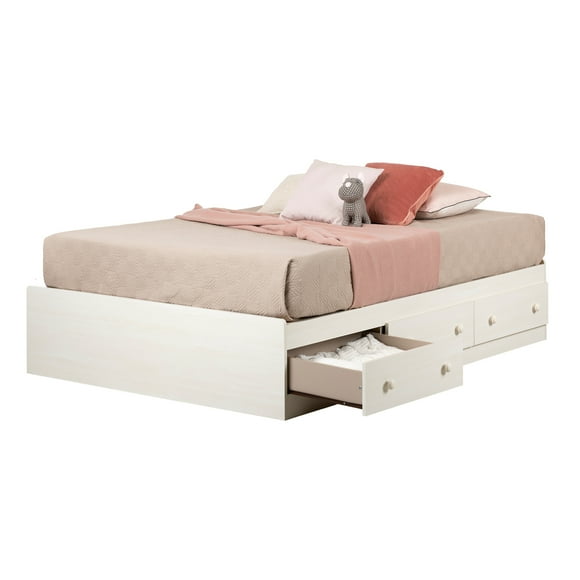 South Shore Summer Breeze Full Mates Bed (54'') with 3 Drawers, White Wash Laminated Particle Board