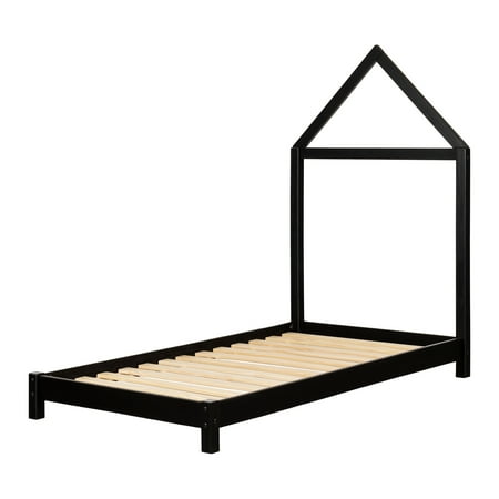 South Shore Sweedi Bed with House Frame Headboard, Matte Black