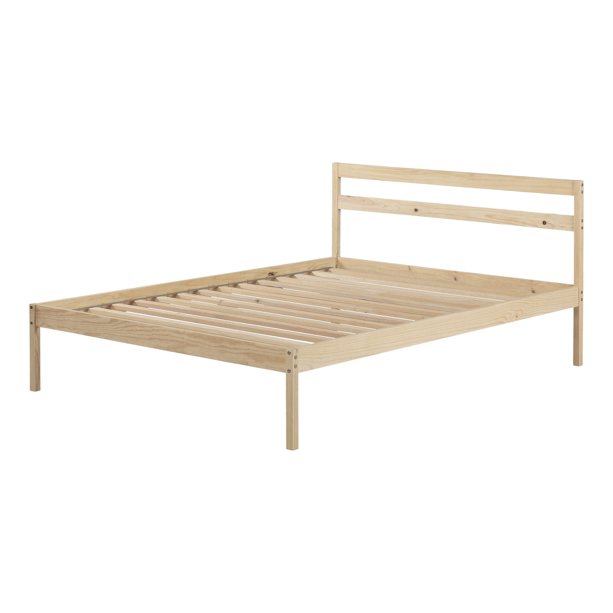 Natural Pine Full Platform Bed with Headboard and Slats
