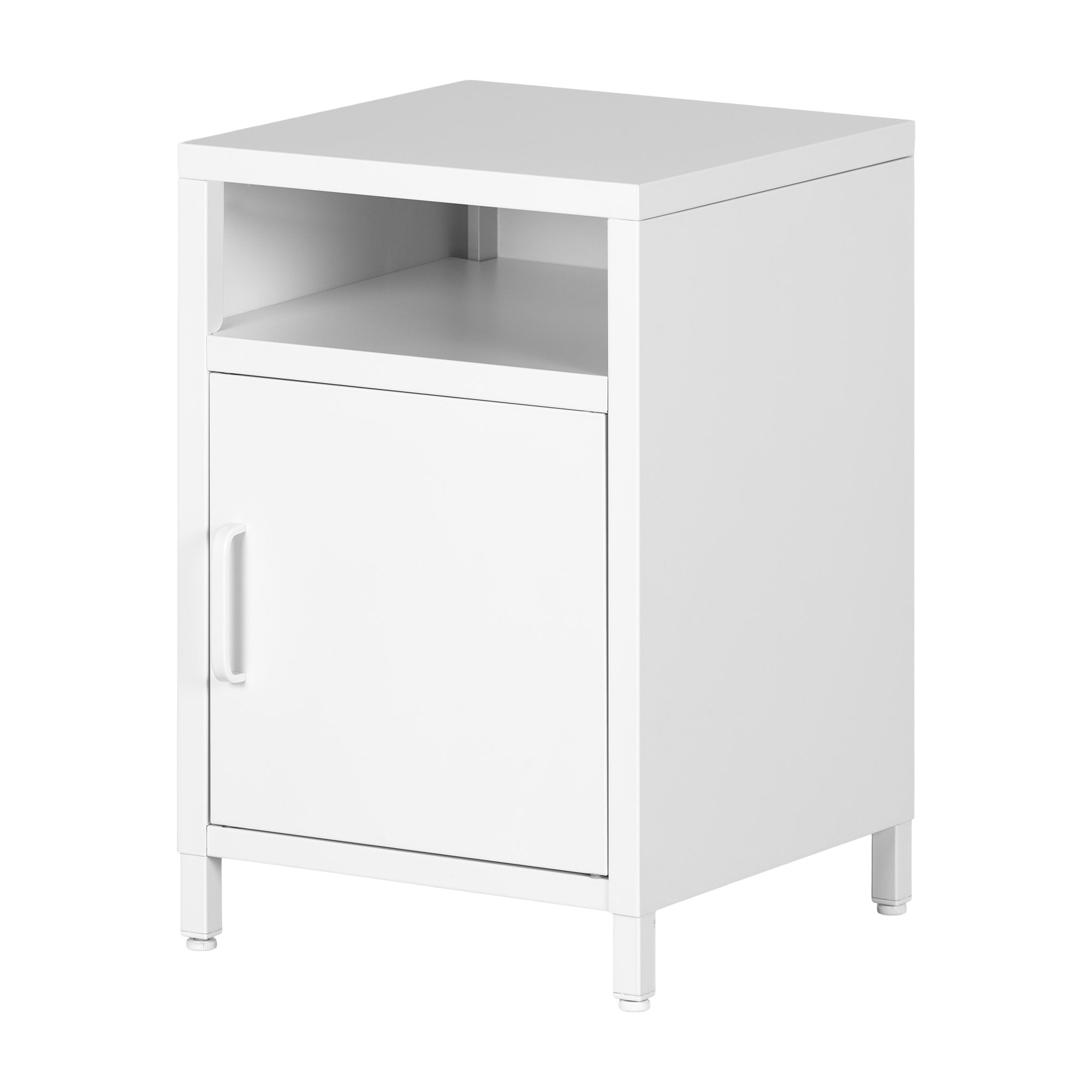 White Metal Contemporary Nightstand with Storage Compartment