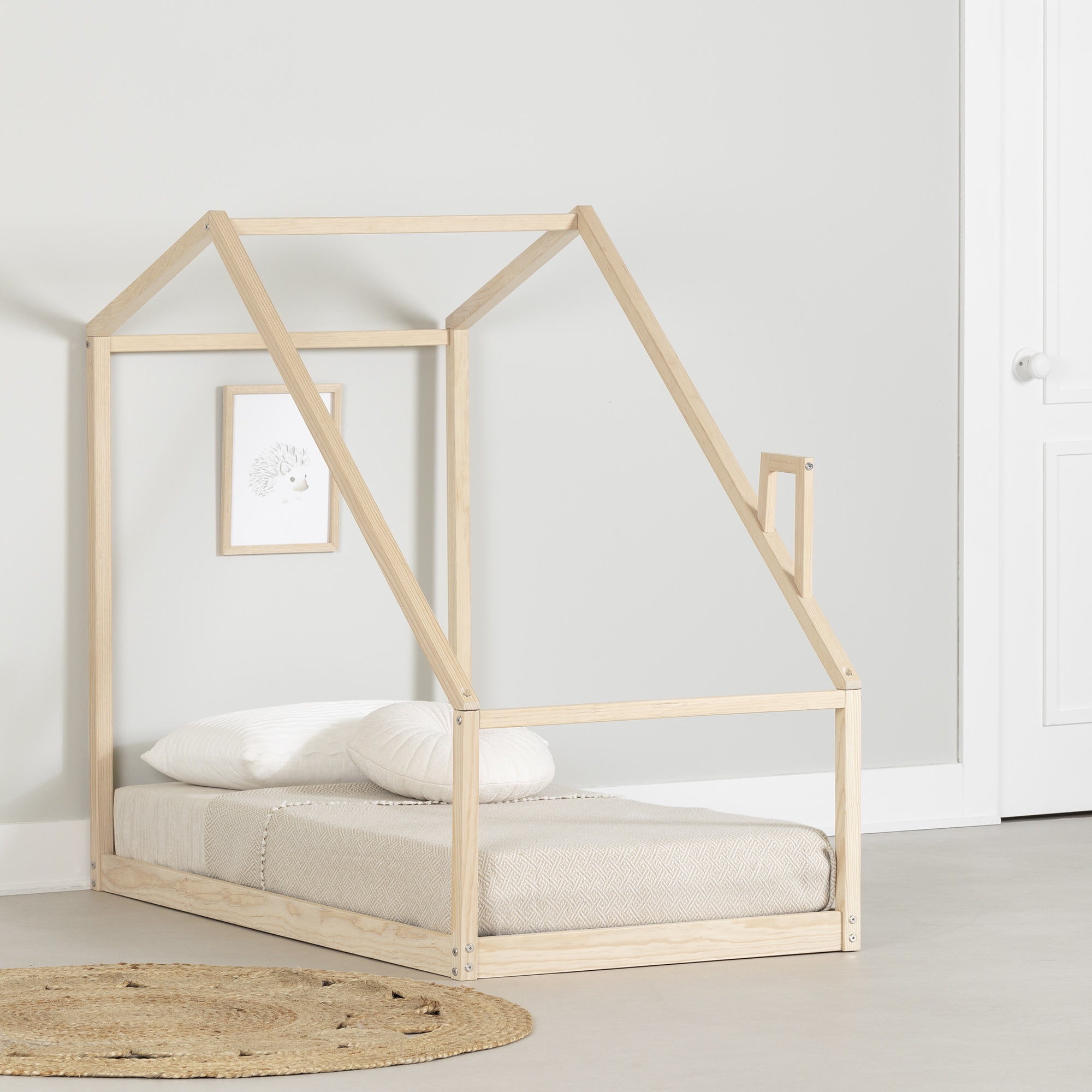 Natural Wood Toddler House Bed Frame with Slats