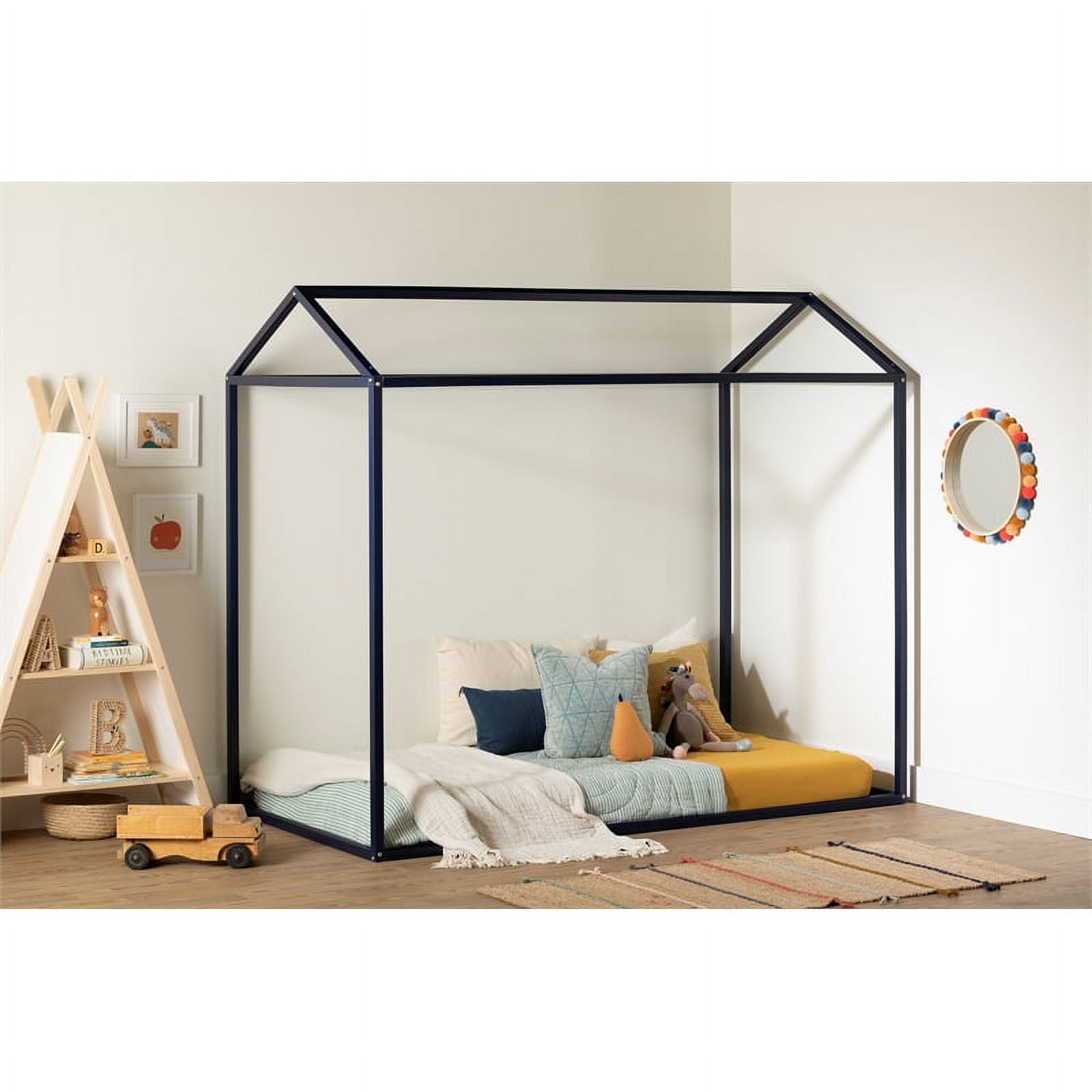 Navy Blue Twin Wooden House Bed Frame