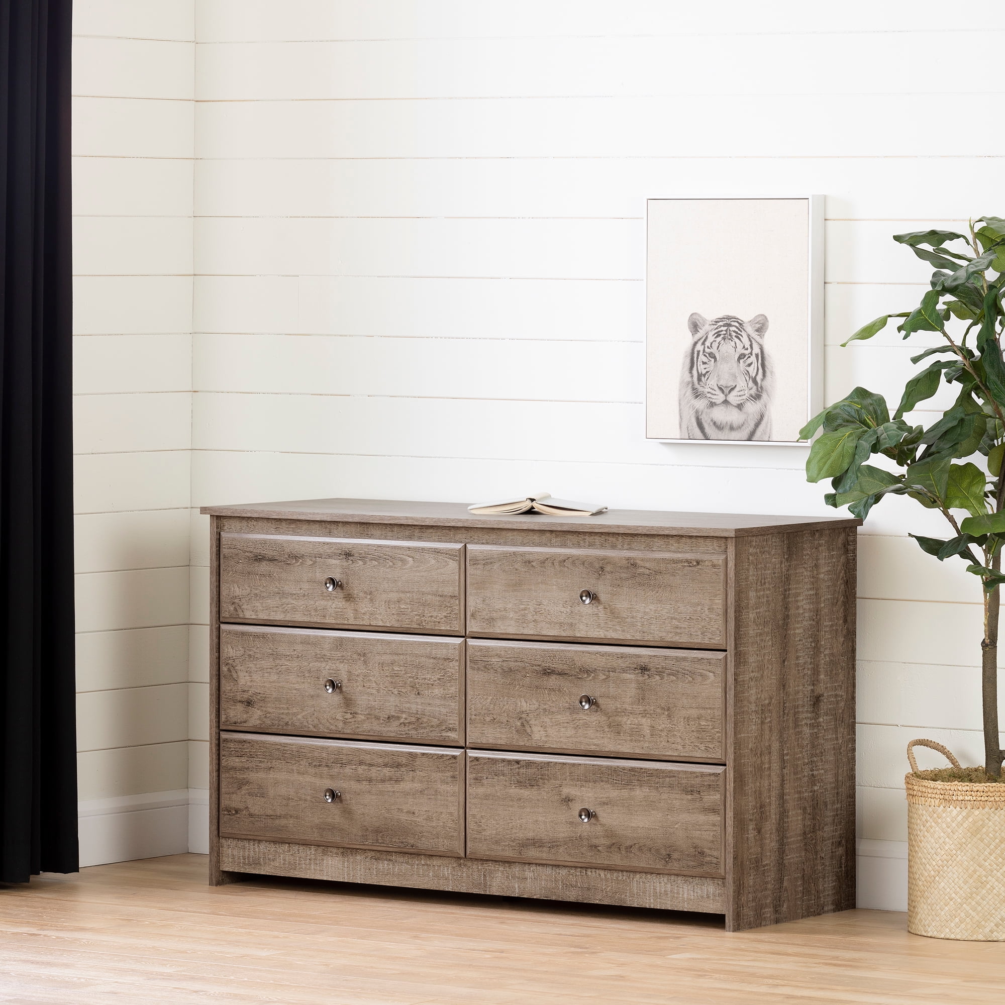 South Shore Tassio 6Drawer Double Dresser, Weathered Oak