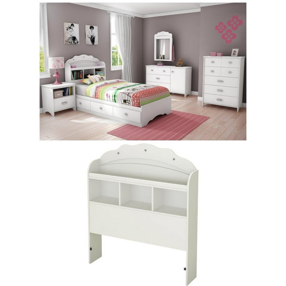 South Shore Tiara Twin Mates Bed & Bookcase Headboard, White
