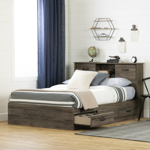 South Shore Ulysses, Full, Traditional Bed and Headboard Set, Fall Oak