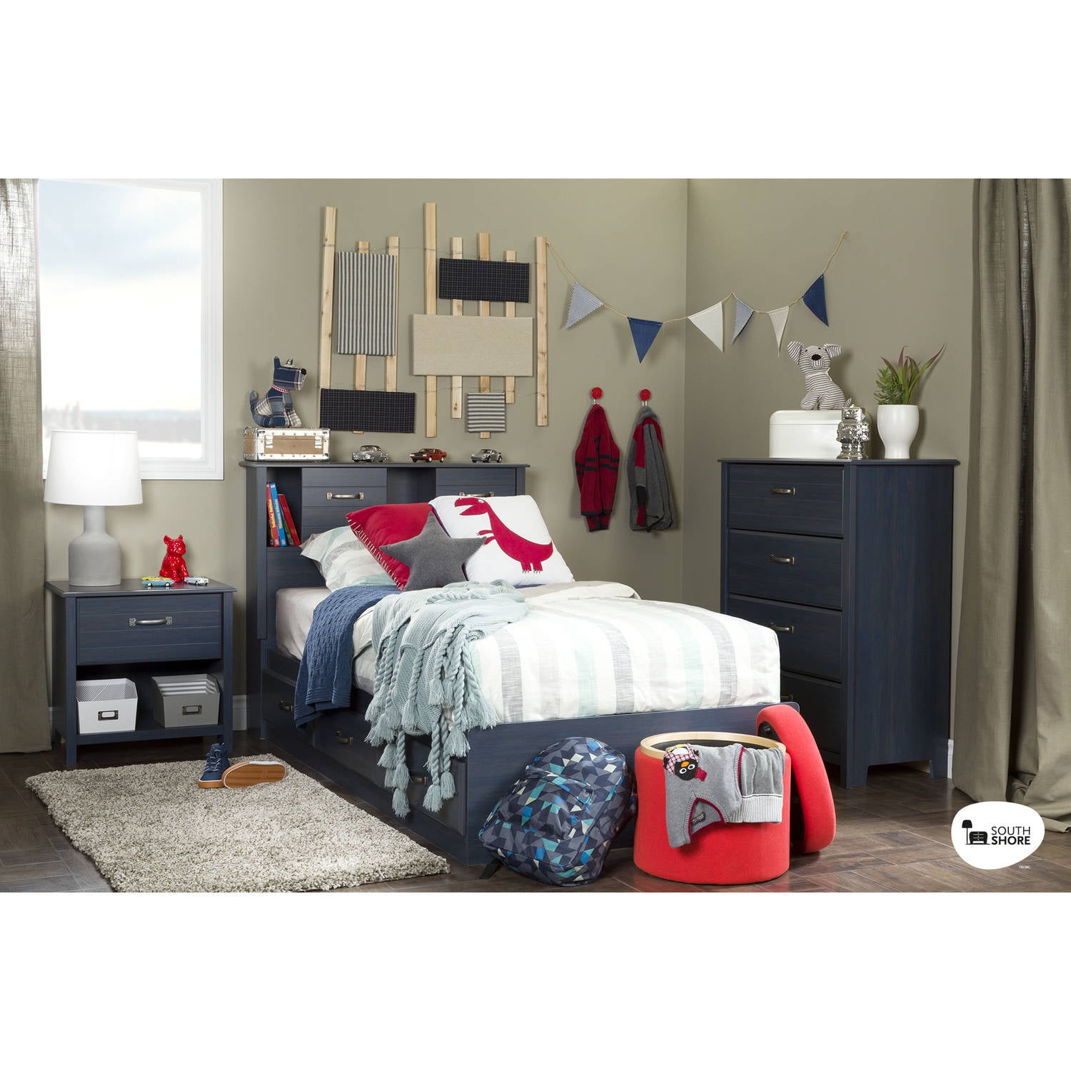 Blueberry Modern 1-Drawer Nightstand with Open Storage