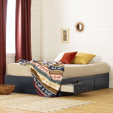South Shore Ulysses Full Mates Bed With 3 Drawers - 54" Wide, No Box Spring Needed, Blueberry Finish