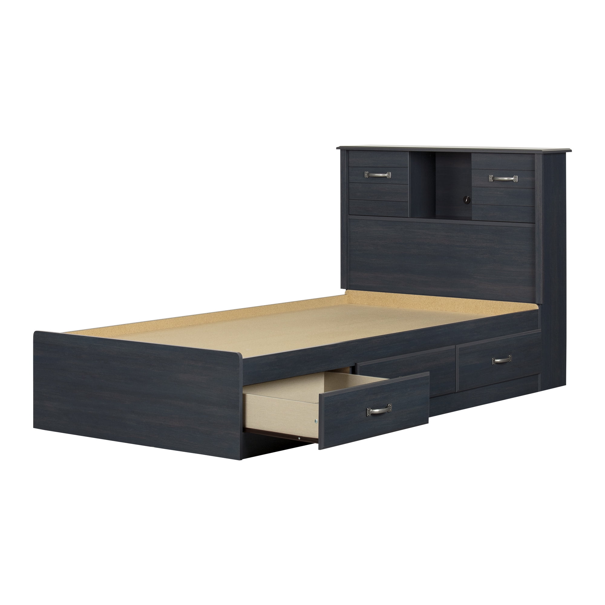 Twin Blueberry Oak Platform Bed with Storage and Headboard