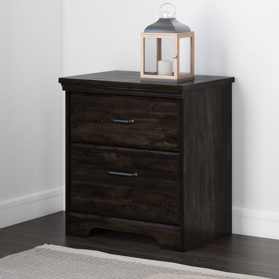 South Shore Versa 2-Drawer Nightstand - End Table with Storage Rubbed Black