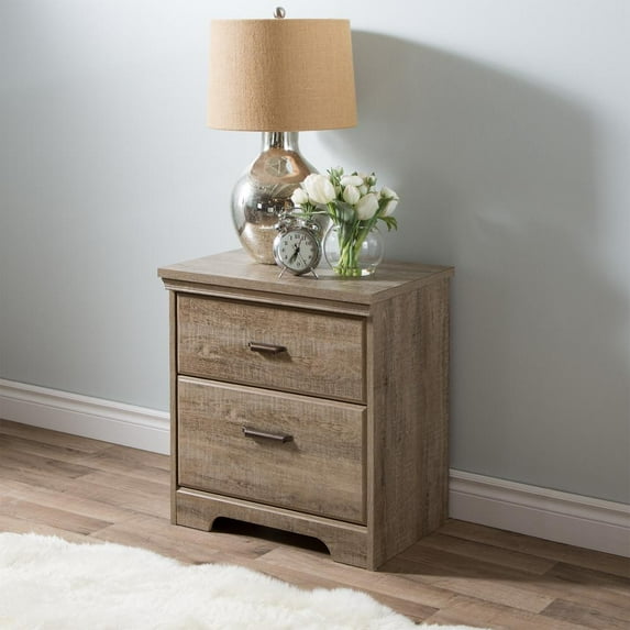 South Shore Versa 2-Drawer Nightstand - End Table with Storage, Weathered Oak