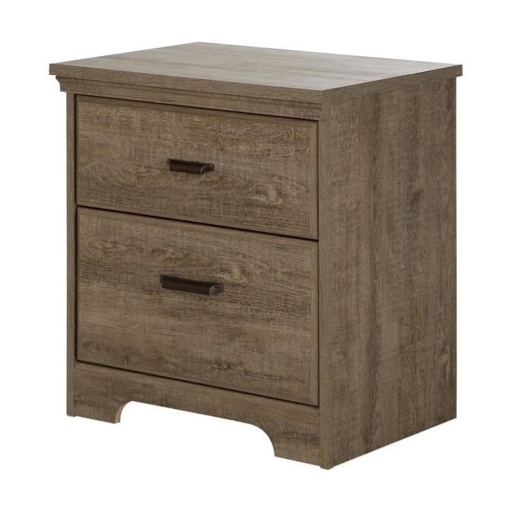 South Shore Versa 2-Drawer Nightstand - End Table with Storage, Weathered Oak