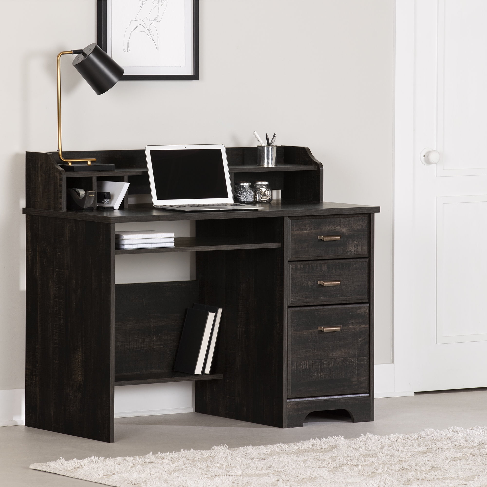 South shore versa computer desk with hutch gray maple online