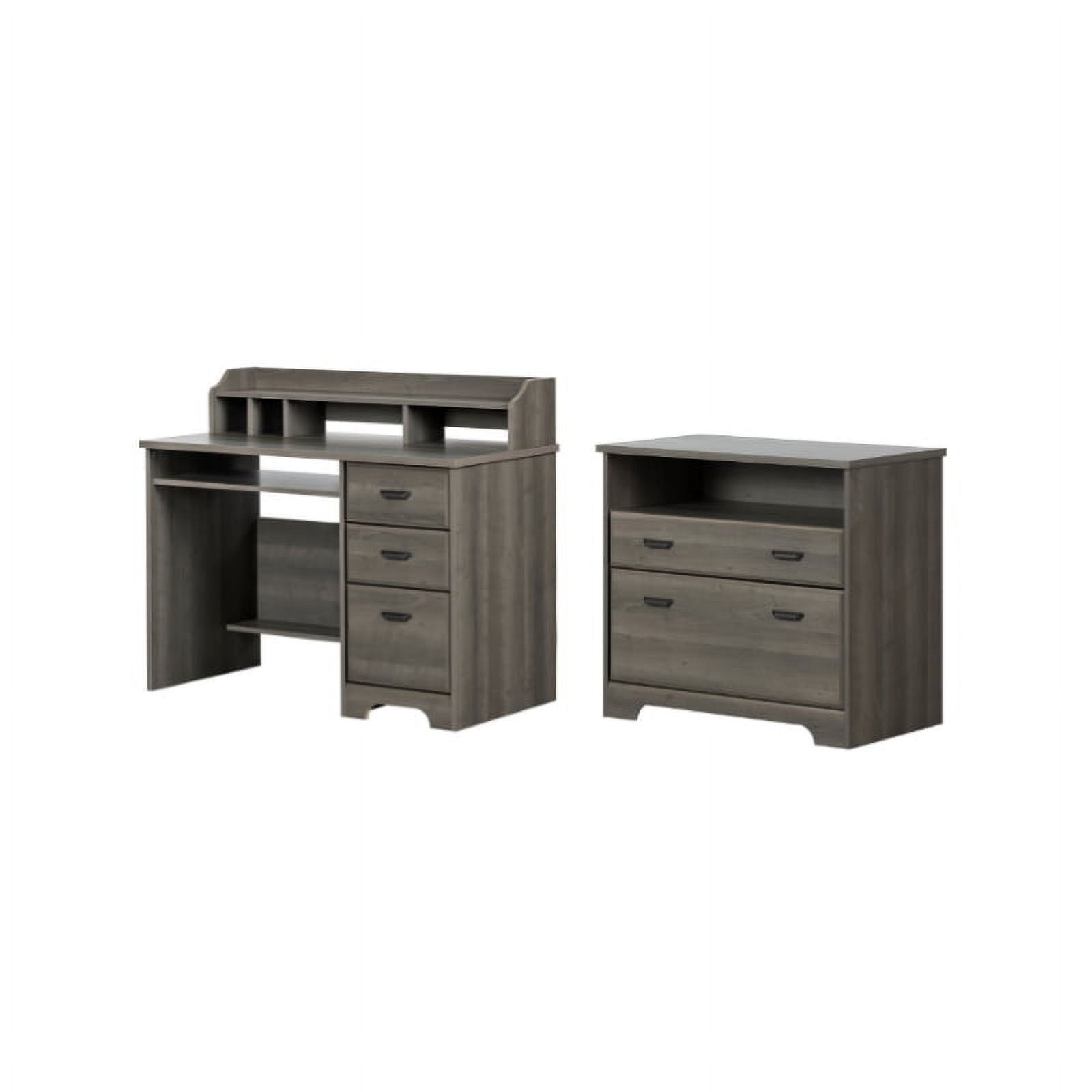 South Shore Versa Desk with Hutch and 2Drawer File Set in Gray