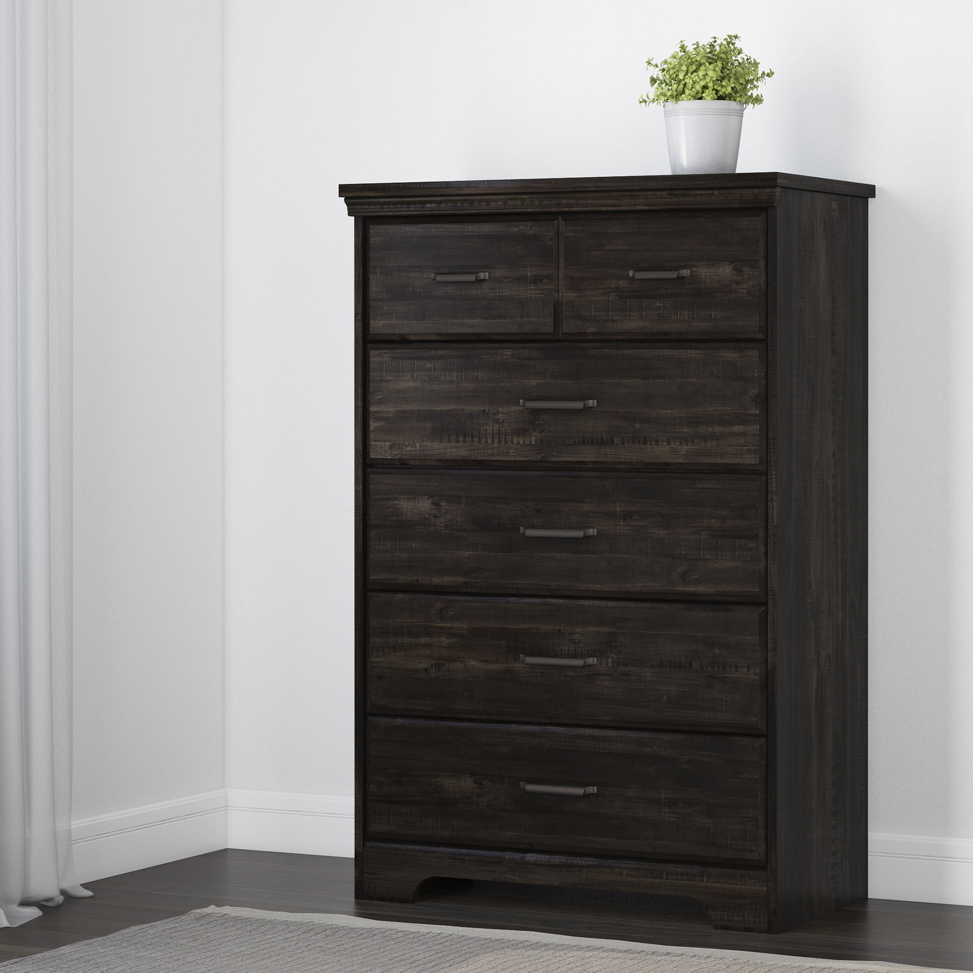 Versa 5-Drawer Rubbed Black Dark Wood Dresser