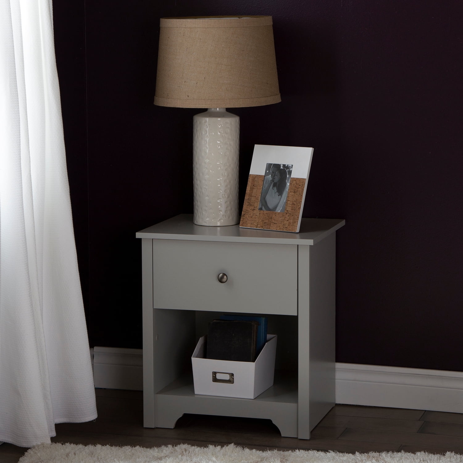 Vito Soft Gray 1-Drawer Nightstand with Open Storage