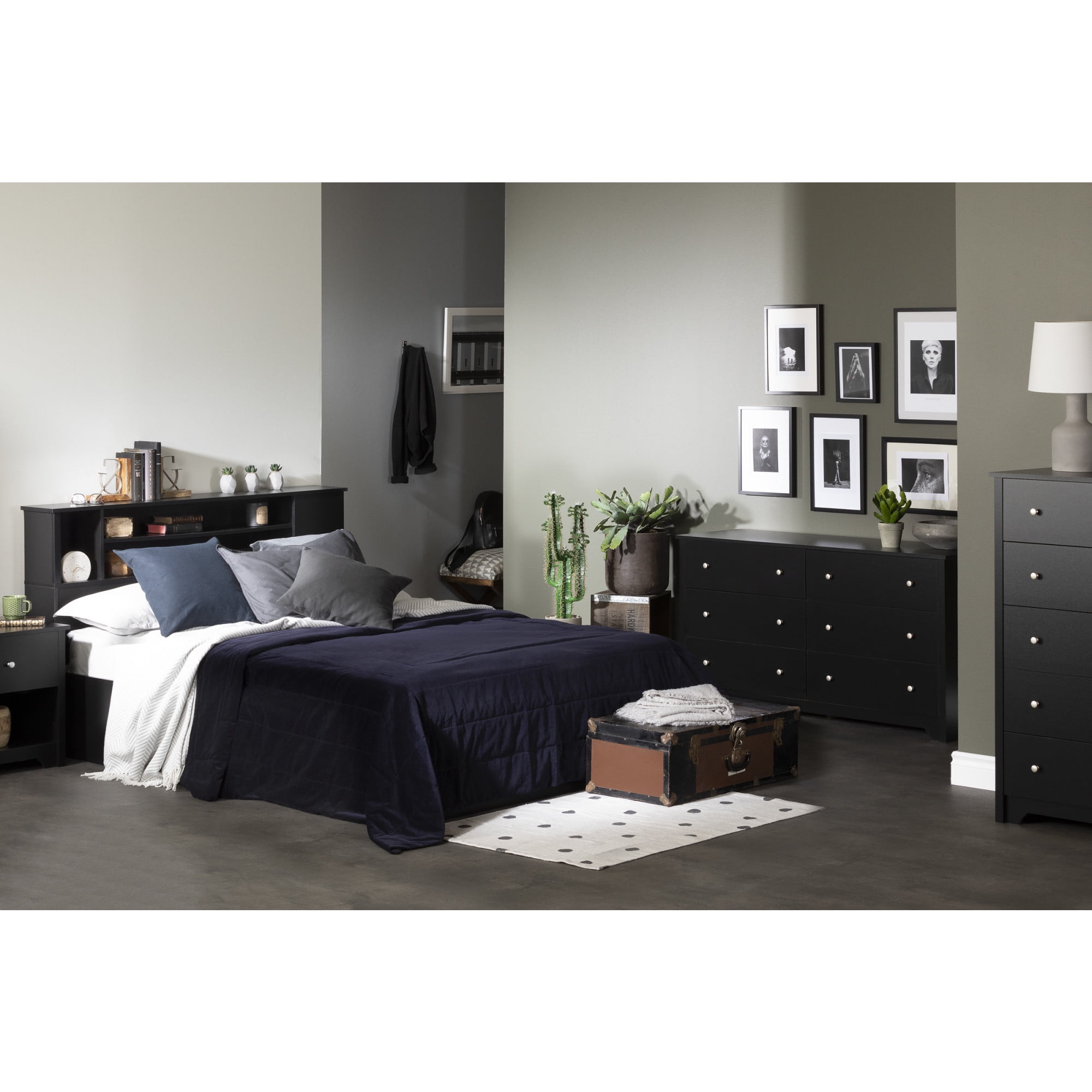Black Double Nursery Dresser with Soft Close Drawers and Casters