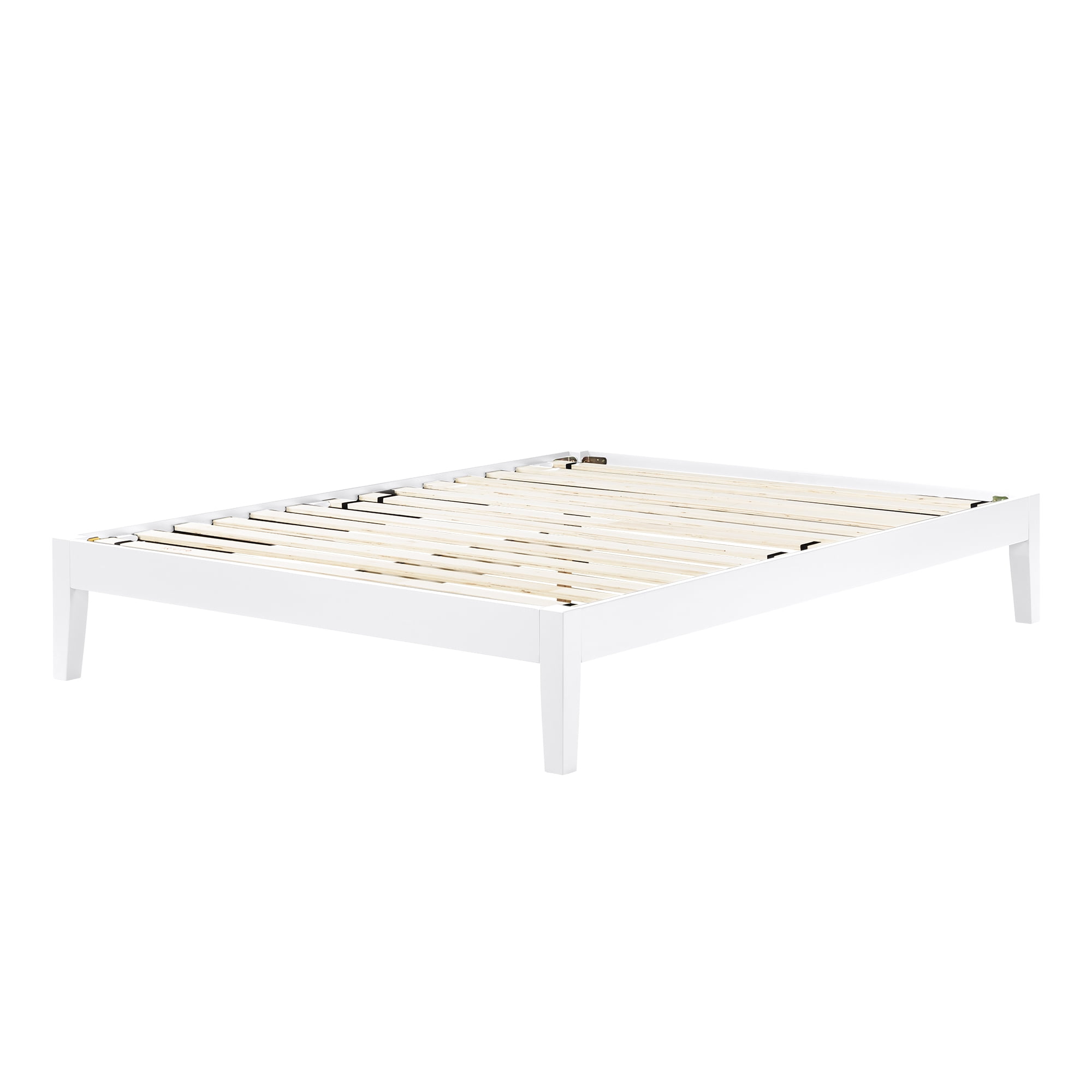 White Full Wood Platform Bed with Slats