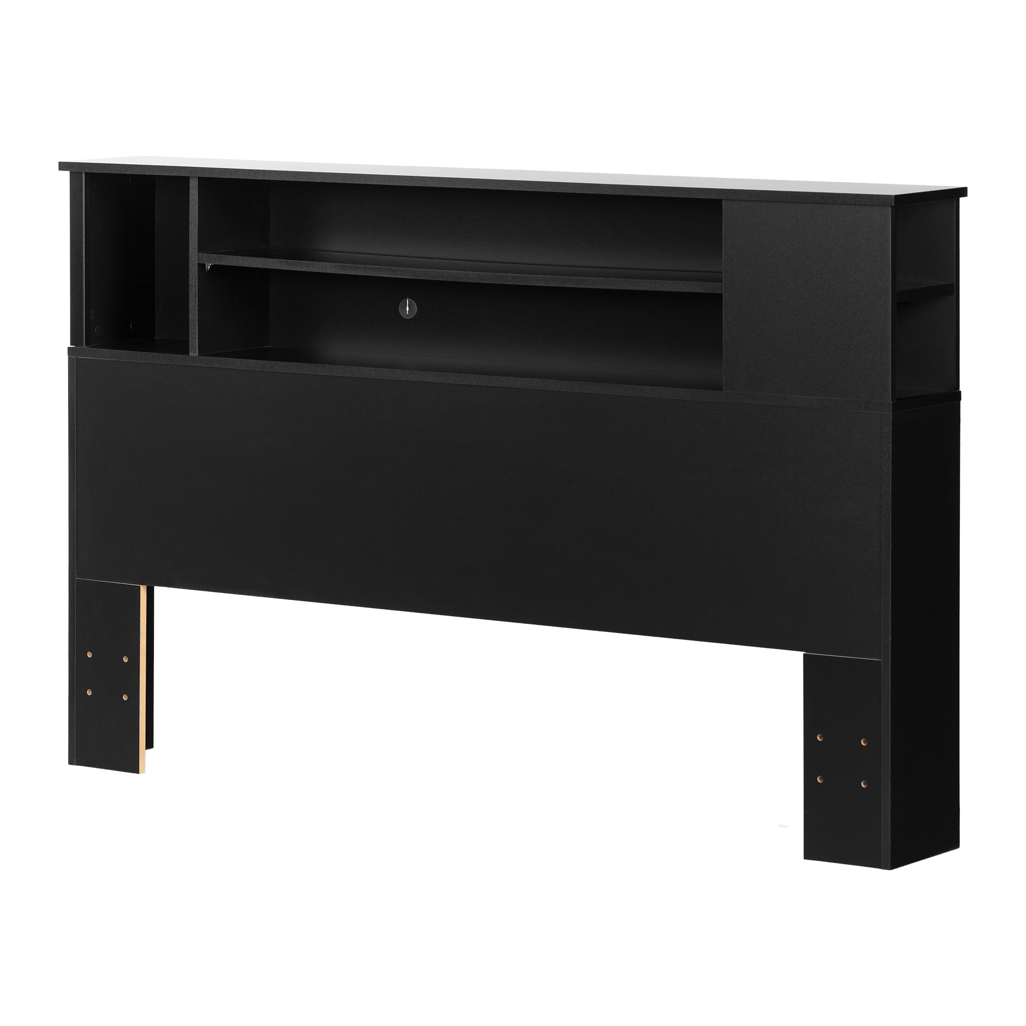 Black Full Wood Bookcase Headboard with Storage