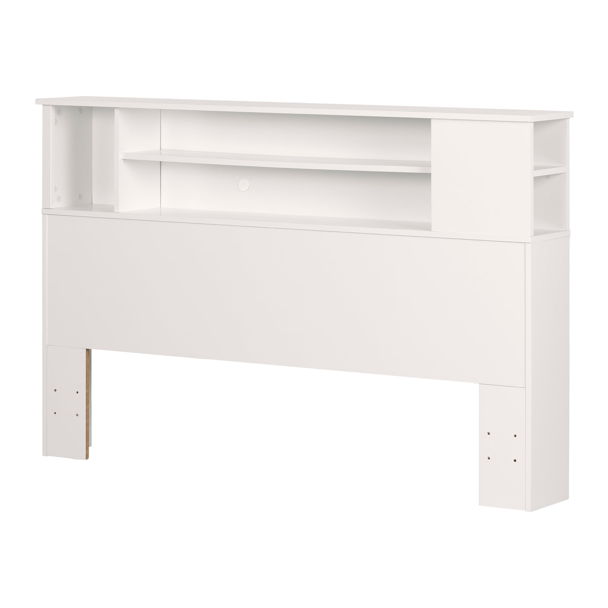 White Full/Queen Wood Bookcase Headboard with Storage