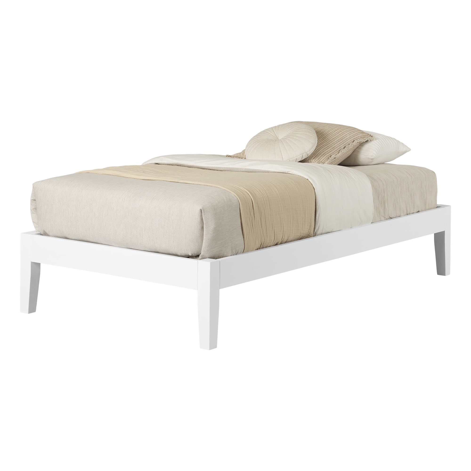 Minimalist Twin-Size Solid Wood Platform Bed in Pure White