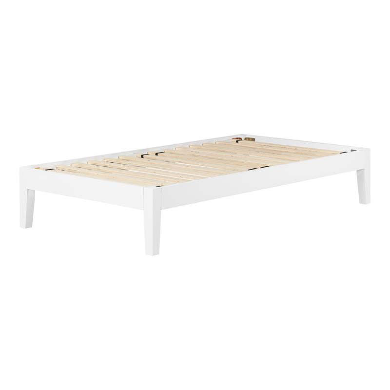 Minimalist Twin-Size Solid Wood Platform Bed in Pure White