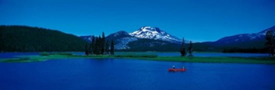 South Sister canoeing Sparks Lake OR USA Canvas Art - Panoramic Images (36 x 12)