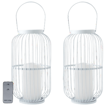 South Street Loft Set Of 2 Metal Oblong Wire Lanterns (White)