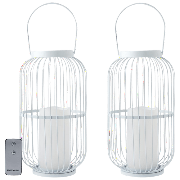 South Street Loft Set Of 2 Metal Oblong Wire Lanterns (White)