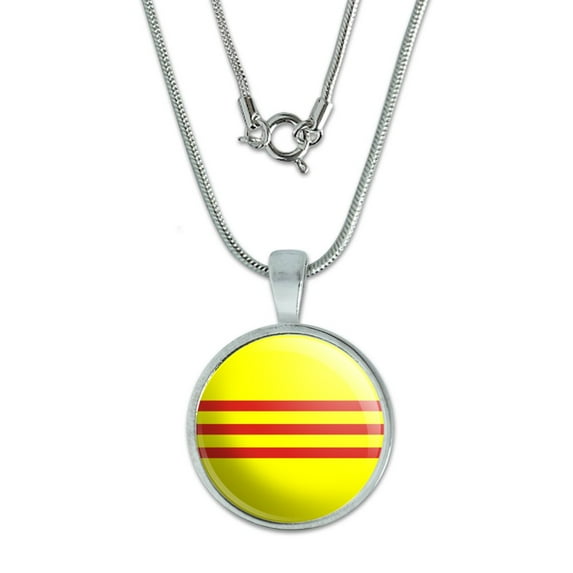 South Vietnam Flag 0.75" Pendant with Sterling Silver Plated Chain