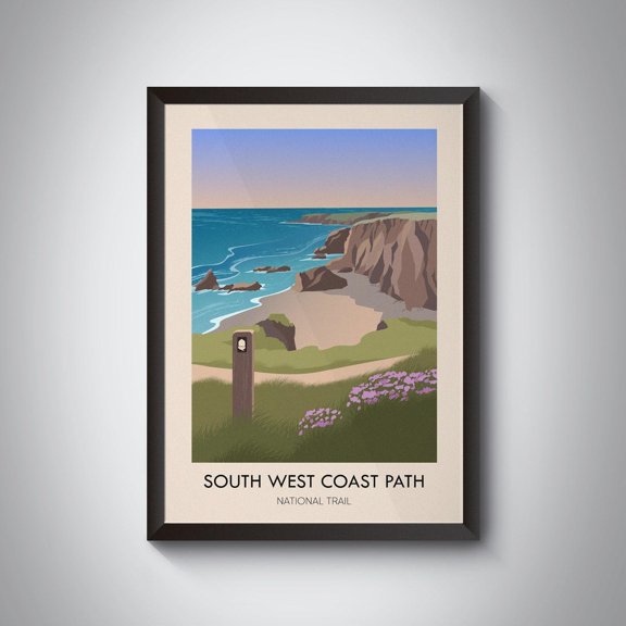 South West Coast Path National Trail Jurassic Coast Map, Unframed Paper Poster 8x10in