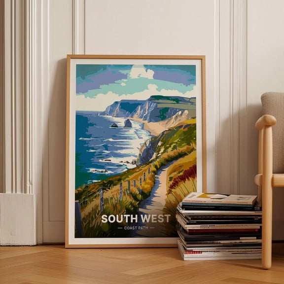 South West Coast Path Poster, National Park Art, Hiking Trail Map, Devon Cornwall Travel Decor, Dorset Somerset Wall Art Wall Art, Modern Wall Decor, 24x36 UNFRAMED