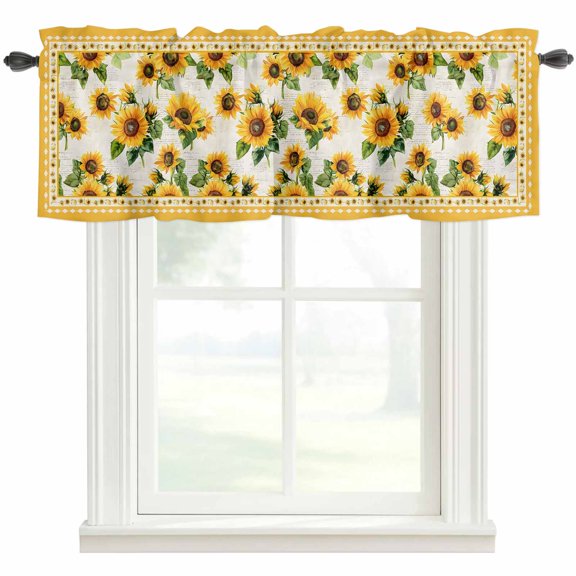 South West Sunflowers Kitchen Valances for Windows, Spring Summer Yellow Flower Green Leaf Bathroom Window Valances 42x12 Inch Window Treatments Valance Curtains for Living Room Bedroom Decor