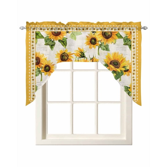 South West Sunflowers Swag Curtains for Kitchen Spring Summer Yellow Flower Green Leaf Valances for Windows Rod Pocket Small Window Treatment Topper for Cafe Bedroom Bathroom Decor 56x36 Inch