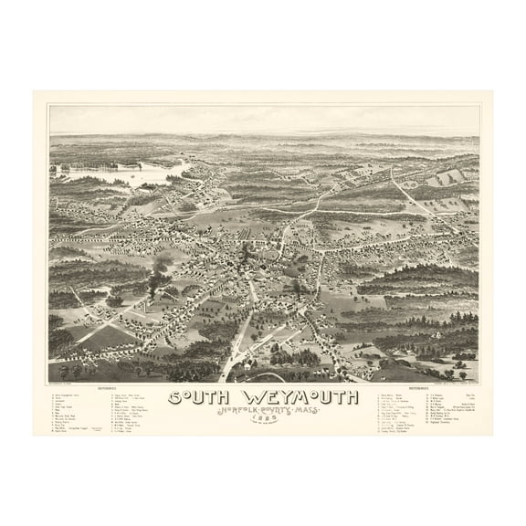 South Weymouth Art, 1885 Vintage Map of South Weymouth Massachusetts, MA History Wall Decor Gift, Old South Weymouth Map - 36" x 24" Unframed Print