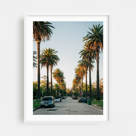 South Windsor - Los Angeles California Photography Palm Tree Street Photography Tropical City Landscape Summer Travel Poster White Framed Wall Art Print 9 x 12 inches
