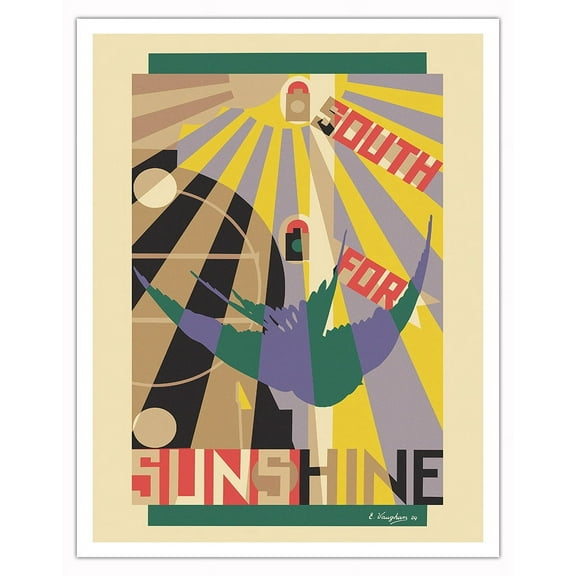 South for Sunshine - Vintage Railroad Travel Poster by Edmond Vaughan c.1929 - Fine Art Matte Paper Print (Unframed) 11x14in
