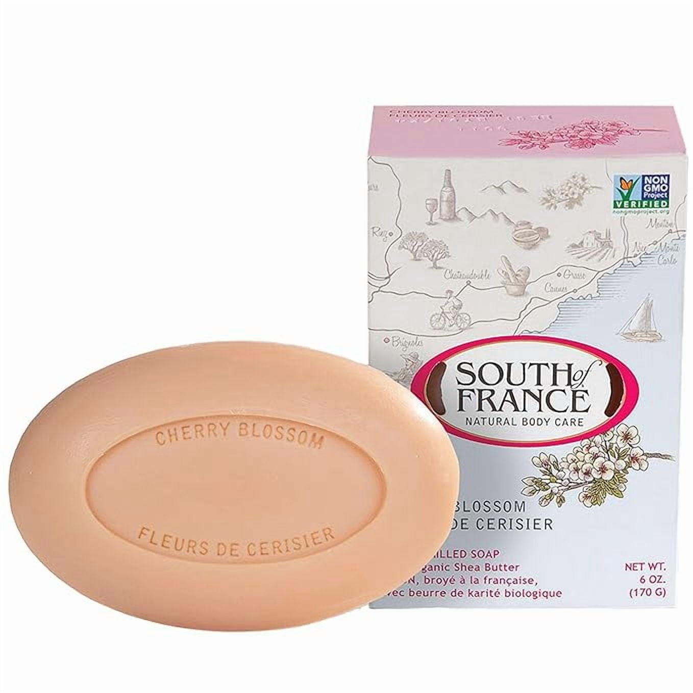 South of France Natural Body Care Triple Milled Large 6OZ Bar Soap (Cherry Blossom, 1 Bar)