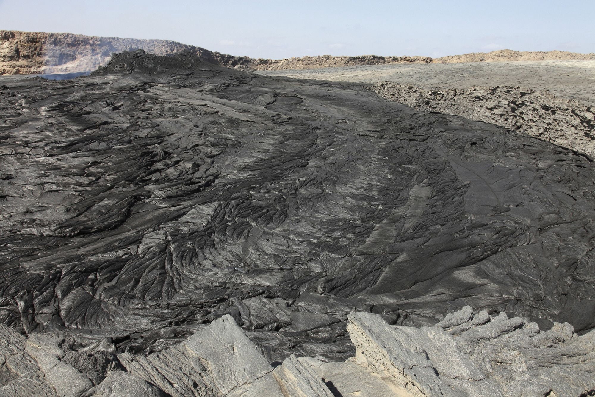 South pit crater filled by basaltic lava flows Erta Ale volcano Danakil Depression Ethiopia Canvas Art - Richard RoscoeStocktrek Images (35 x 23)