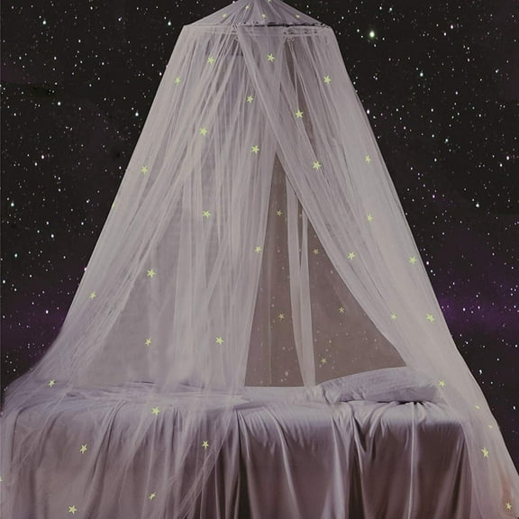 South to East Bed Canopy with Fluorescent Stars Glow in Dark for Kids, Girls Or Adults, Starry Night Bed Canopy Fit Kid Beds