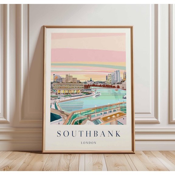 Southbank London Travel Thames River Uk City Art, Unframed Paper Print