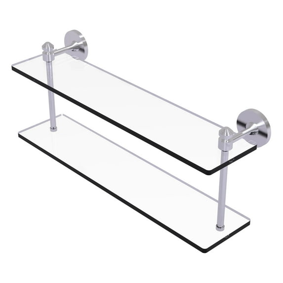 Southbeach Collection Two Tiered Glass Shelf - Satin Chrome / 22 Inch