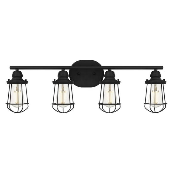 Southbourne 28 in. 4-Light Matte Black Vanity Light with Open Steel Cage Frame
